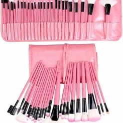 Merkloos Make-up Kwasten | Make-up Geschenksets | Oogschaduw Borstel | Contourborstel | Wenkbrauw Borstel | Oogpotlood | 24-delig | Met Etui | Roze | Able & Borret