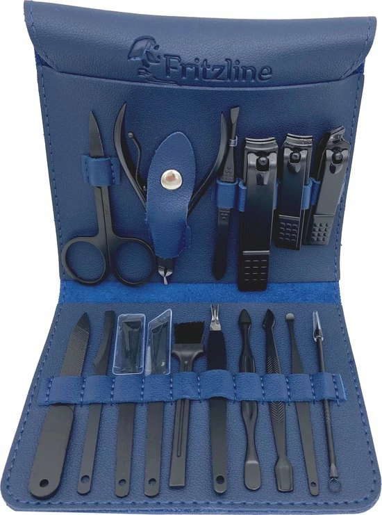 Fritzline© Professionele Manicureset 16-delig | Nagelset Incl. Nagelvijl & Nagelknipper | Lederen Blauwe Etui | Manicure Pedicure Set 1 Fritzline© Professionele Manicureset 16-delig | Nagelset Incl. Nagelvijl & Nagelknipper | Lederen Blauwe Etui | Manicure Pedicure Set