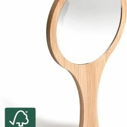 Nature's Groove Bamboe Handspiegel Met Handvat - 15 Cm - Make Up Spiegel / Scheerspiegel / Kappersspiegel - 150 Gram - Kapper